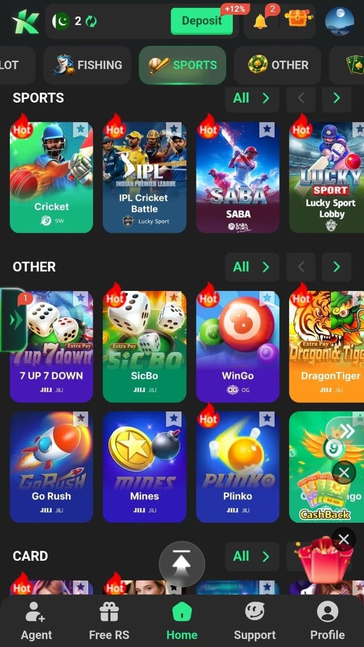 K1 app screenshot 1 — K1 game apk lobby, slots and live games